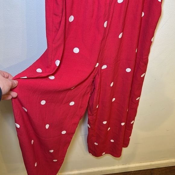 Ann Taylor LOFT Polka Dot Wide Leg Crop Jumpsuit Red White Size Small - Picture 5 of 9